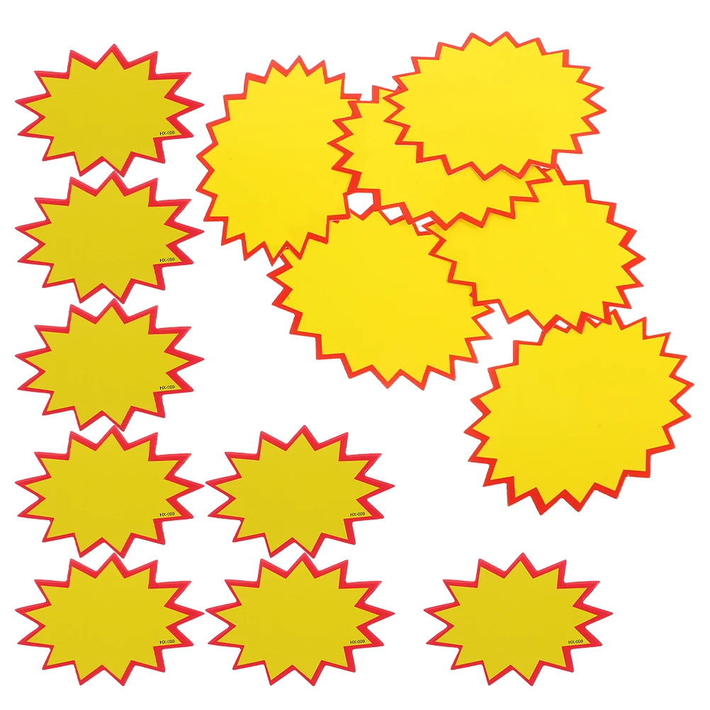 

300pcs Erasable Tags Price Stickers Yellow Paper Burst Star Cutouts Signs Retail Supplies Material Multifunctional