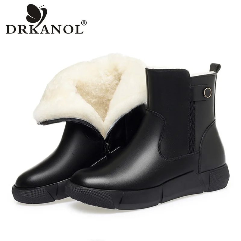 DRKANOL Women Snow Boots 2024 Winter Warm Fur Shoes Side Zipper Rubber Sole Non-Slip Flat Ankle boots Women Shearling Boots