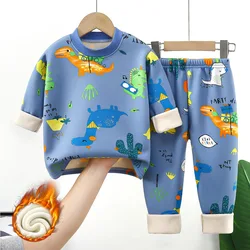 Children's warm underwear set boys girls autumn winter cartoon plush thick pajamas set babies infants home clothing set 0-7Y