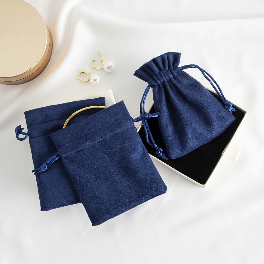 10 teile/los Marineblau Flanell Kordel zug Geschenk Tasche Samt Schmuck Aufbewahrung beutel Hochzeits feier tragbare Geschenk Verpackung Beutel – Detail 8