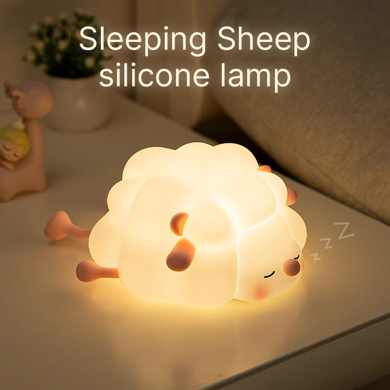 Led Nachtlampje Schattige Schapen Panda Touch Sensor Siliconen Hars Licht Usb Opladen Getimed Gastenkamer Decoratie Nachtlampje Kinderen