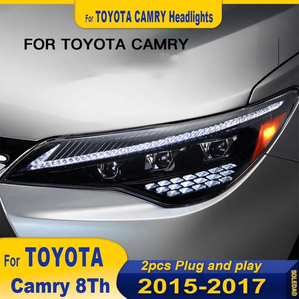 Car Accessories For Toyota Camry 2015 2016 2017 Front DRL Headlight Dynamic Turn Signal Highlight LED Projector Lens Animation