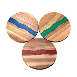 9.8 Inch Round Resin Acacia Wood Cutting Board, Kitchen Steak Tray, Fruit Cutting Board, Cheese Board, Bread Dessert Tray