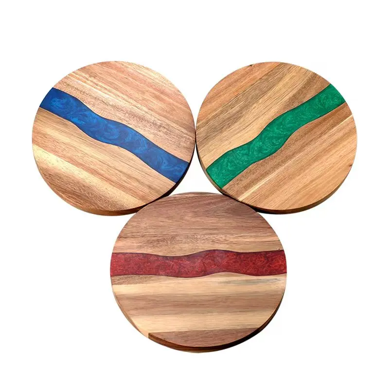 9.8 Inch Round Resin Acacia Wood Cutting Board, Kitchen Steak Tray, Fruit Cutting Board, Cheese Board, Bread Dessert Tray
