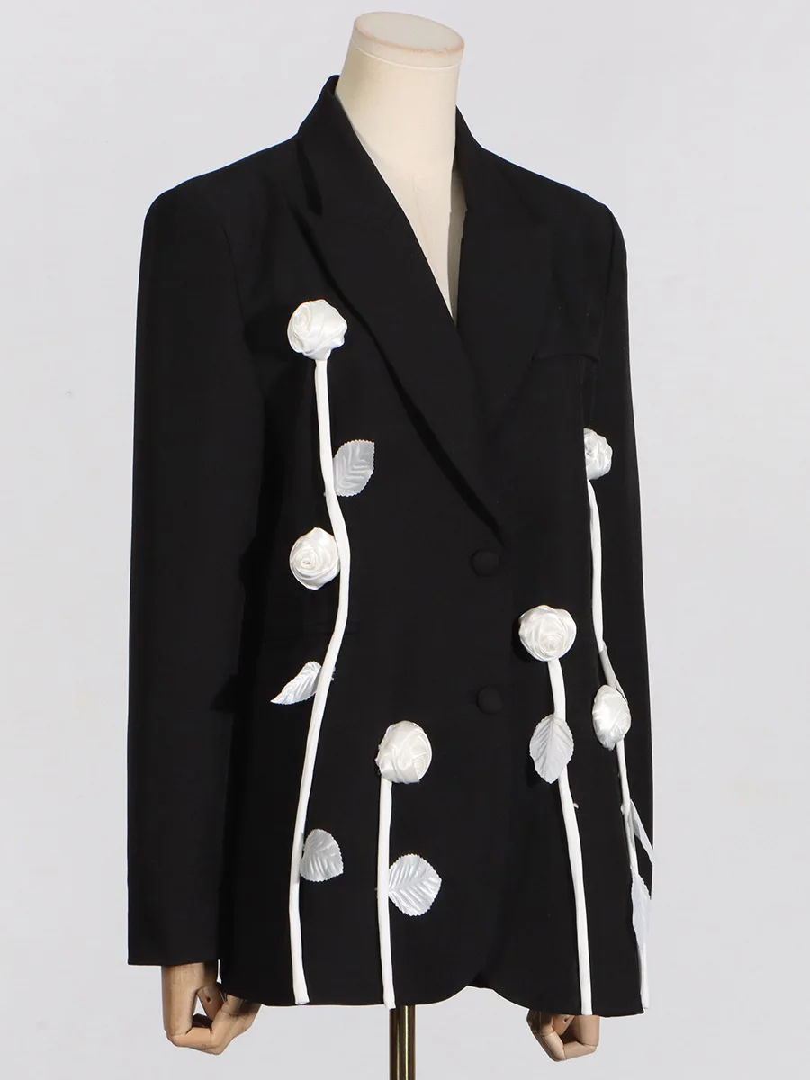 Damen-Anzugjacke mit langen Ärmeln, Kleidung, 2024, neuer Artikel, High-End-Blumen-Spleißen, schmale Passform, modisches Design, Top, Herbst und Winter