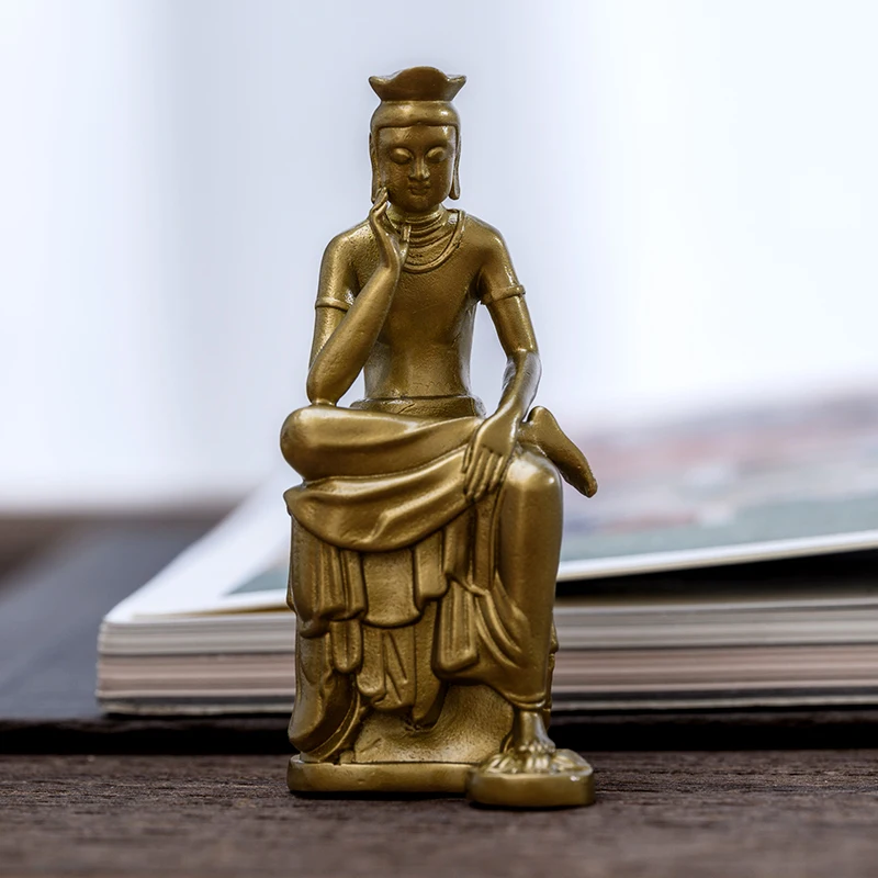 SIMPLE PRACTICE Siwei Maitreya Bodhisattva ornaments brass small portable Buddha decorations for the study tea space