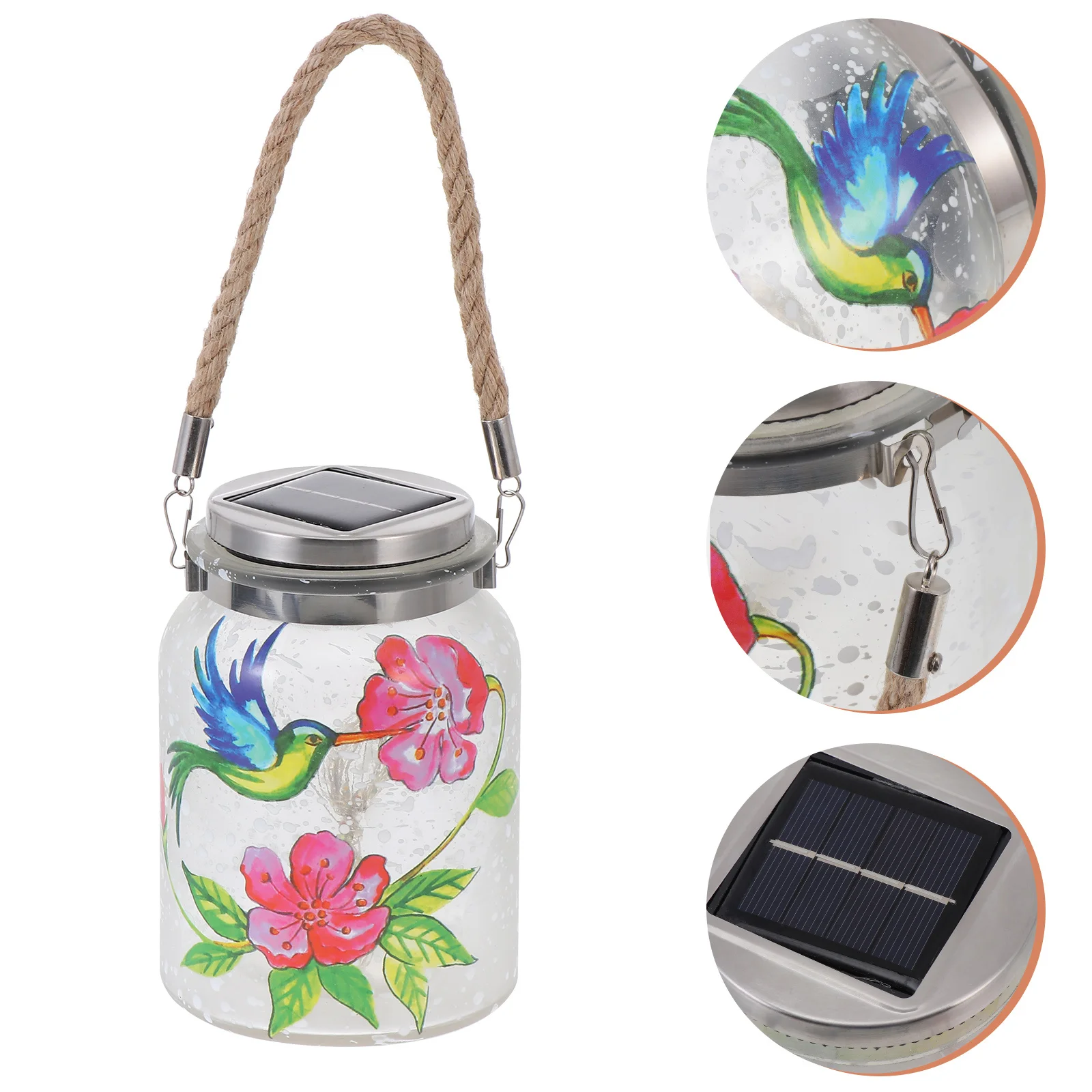

1Pcs Solar Hummingbird Jar Light Glass Rope Durable Solar Outdoor Hanging Lamp Garden Decor LED Landscape Night Light