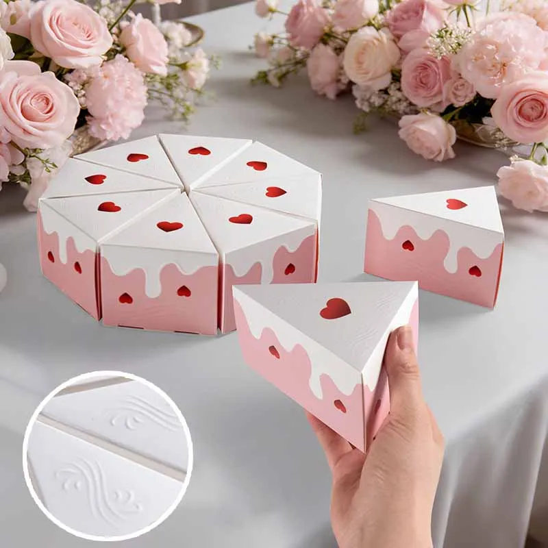 8/16 Stück Kuchenförmige Keks-Geschenkboxen Rosa Herz Hochzeits-Gastgeschenke Party-Dessert-Verpackungsboxen Verlobungsdekoration – Detail 12