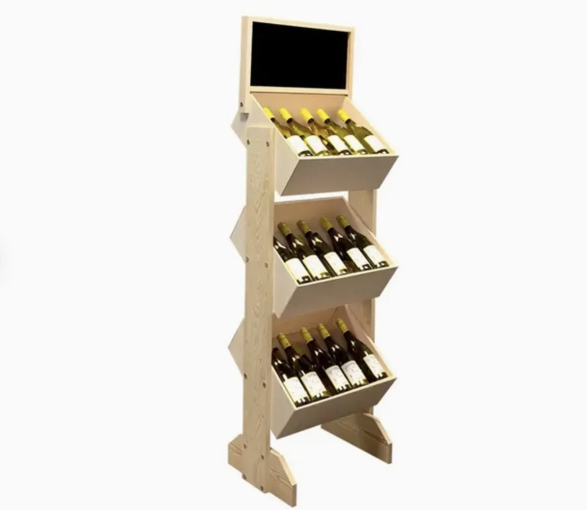 Modern Commercial Vintage Convertible Wooden Wine Bottle Display Rack Shelf Heavy Duty Single-Sided Design Retail Store Factory