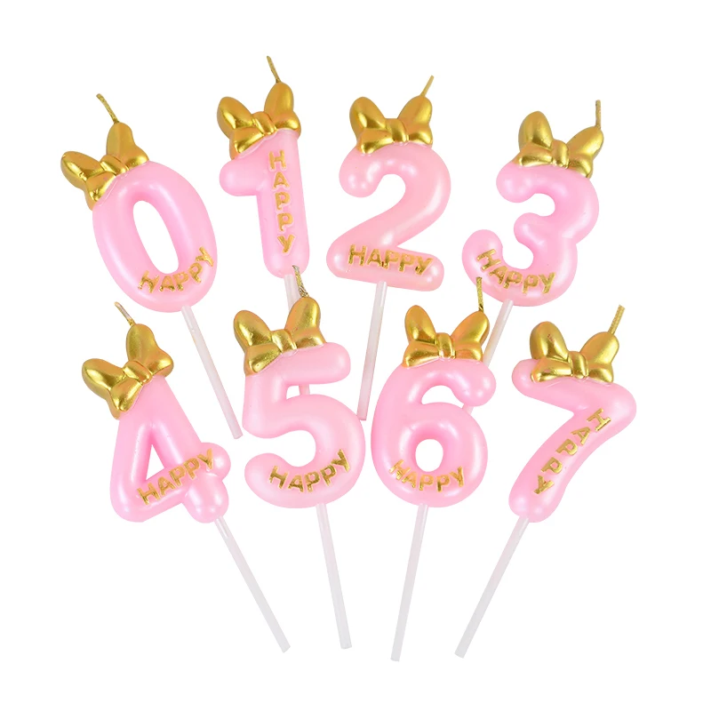 

Cute Bowknot Birthday Number Candle Princess Prince 0-9 Number Candles Digital Candle Topper for Birthday Party Cake Decorations