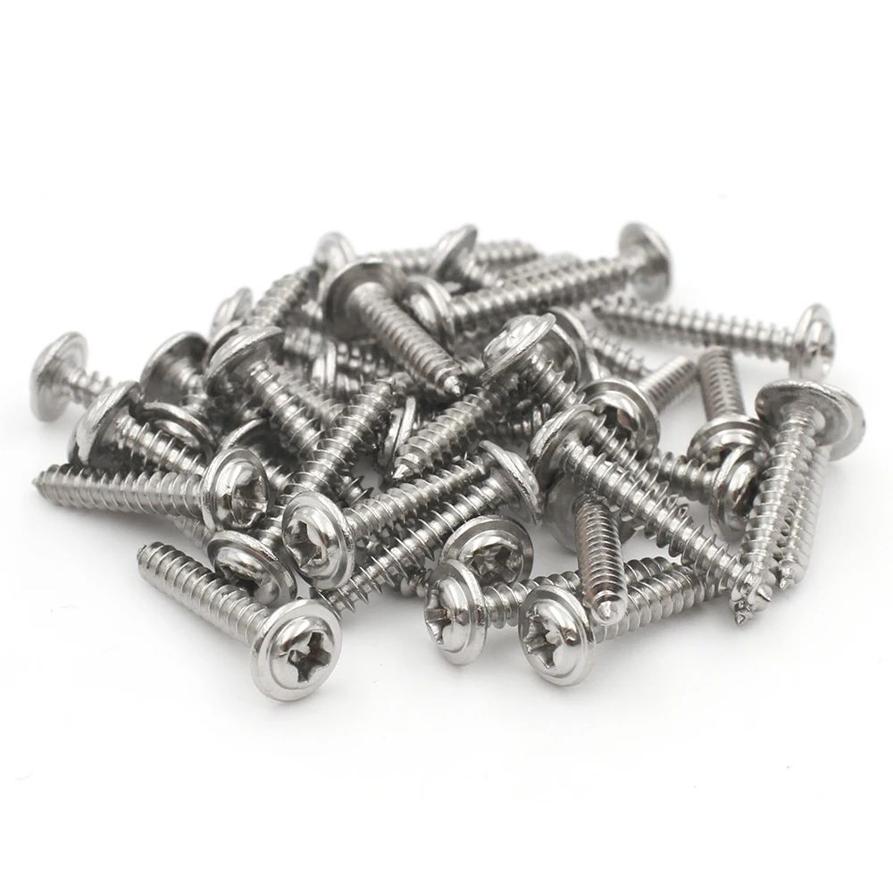 

20/50/100/200pcs M1.4 M1.7 M2.6 M3 M3.5 M4 M5 304 Stainless Steel Cross Phillips Pan Round Head with Washer Self-Tapping Screw