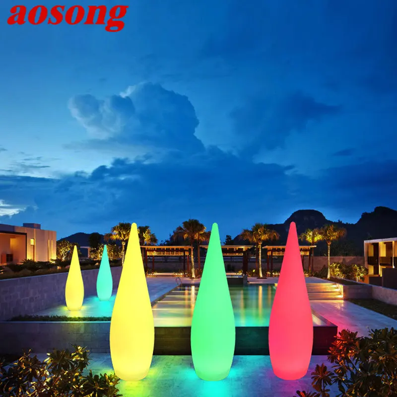 

AOSONG Modern Landscape Lamp USB 16 Colors LED Remote Control Creative Water Droplet Lawn Light Waterproof IP65 for Garden