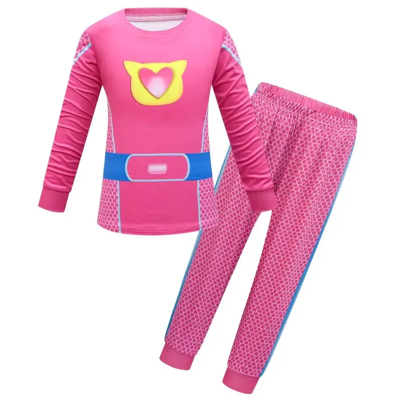 L2025l halloween cosplay superkitties trajes crianças super gatinhos camisetas calças 2 pçs anime dos desenhos animados roupas hoodies menino
