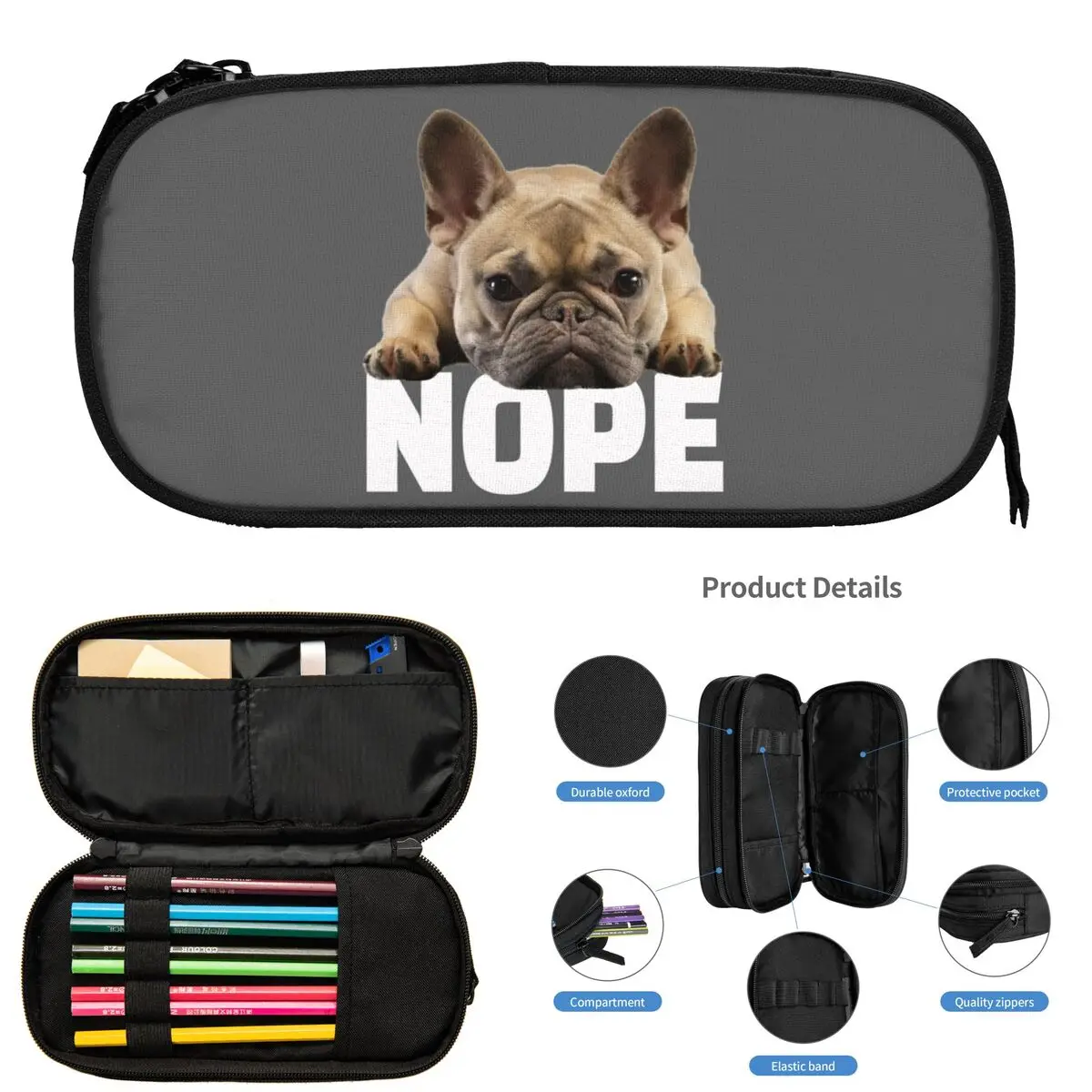 フレンチブルドッグ鉛筆ケース学生学校ペンボックス鉛筆バッグ大容量鉛筆ポーチペンホルダー