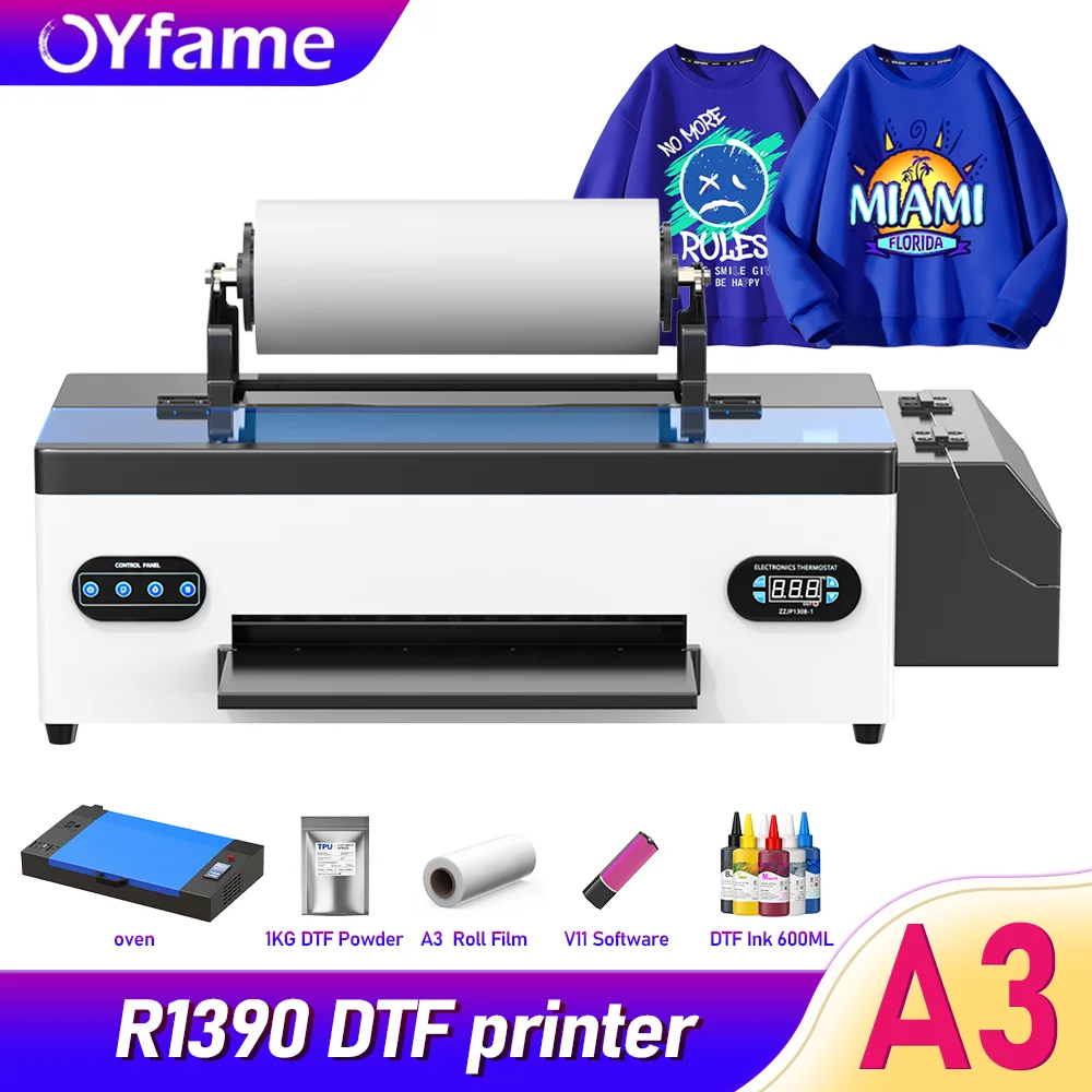 

OYfame R1390 DTF Printer A3+ DTF Printer for Custom Clothing Hats Bags Direct to Film heat transfer t shirt Printing Machine A3
