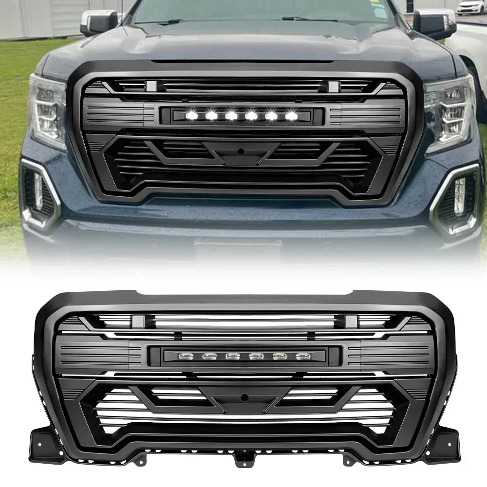 1pc front center grill car styling Front Black Armor Grille Bumper Grill w/OffRoad Light For 2019 2020 2021 GMC Sierra 1500