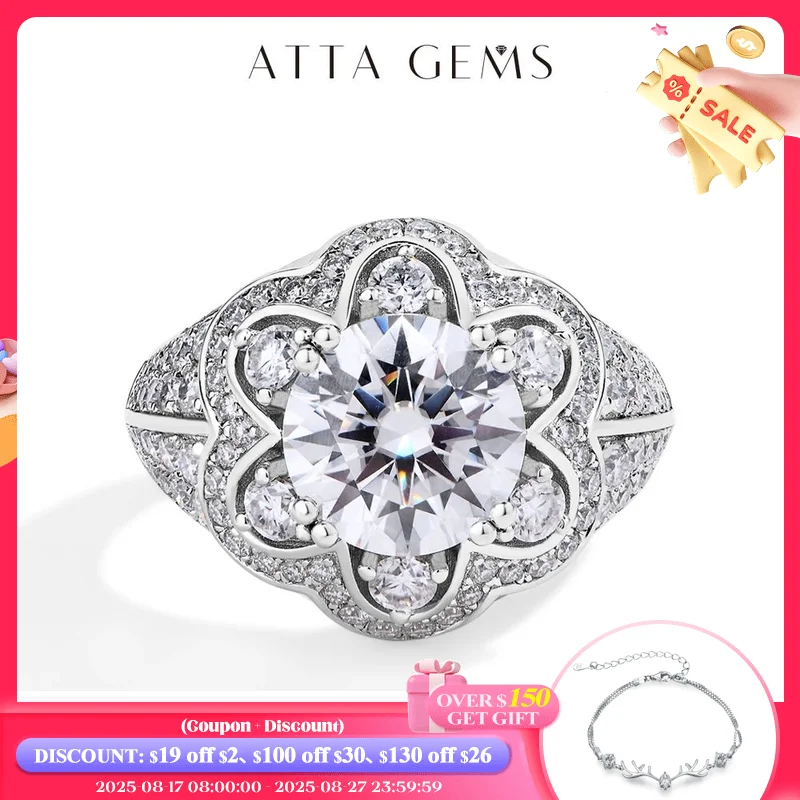 

ATTAGEMS Luxury 3.0CT Moissanite Rings for Women Full D Color VVS1 Lab Diamond S925 Sterling Silver Flower Shape Wedding Jewelry