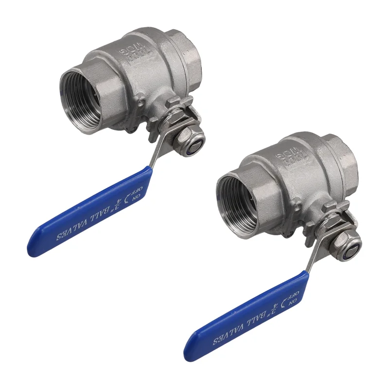 AA01-2PCS 304 صمام كروي من الفولاذ المقاوم للصدأ 2P صمام كروي كامل المنفذ صمام أنثى صمامات مقبض الفينيل