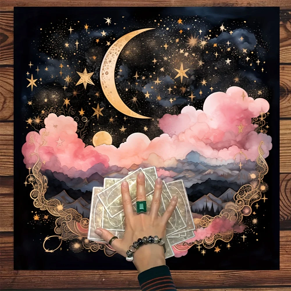 VIKAMA ليلة مرصعة بالنجوم القمر والنجوم التارو العرافة القماش باطني السحر مذبح مفرش المائدة الزخرفية العرافة حصيرة #3