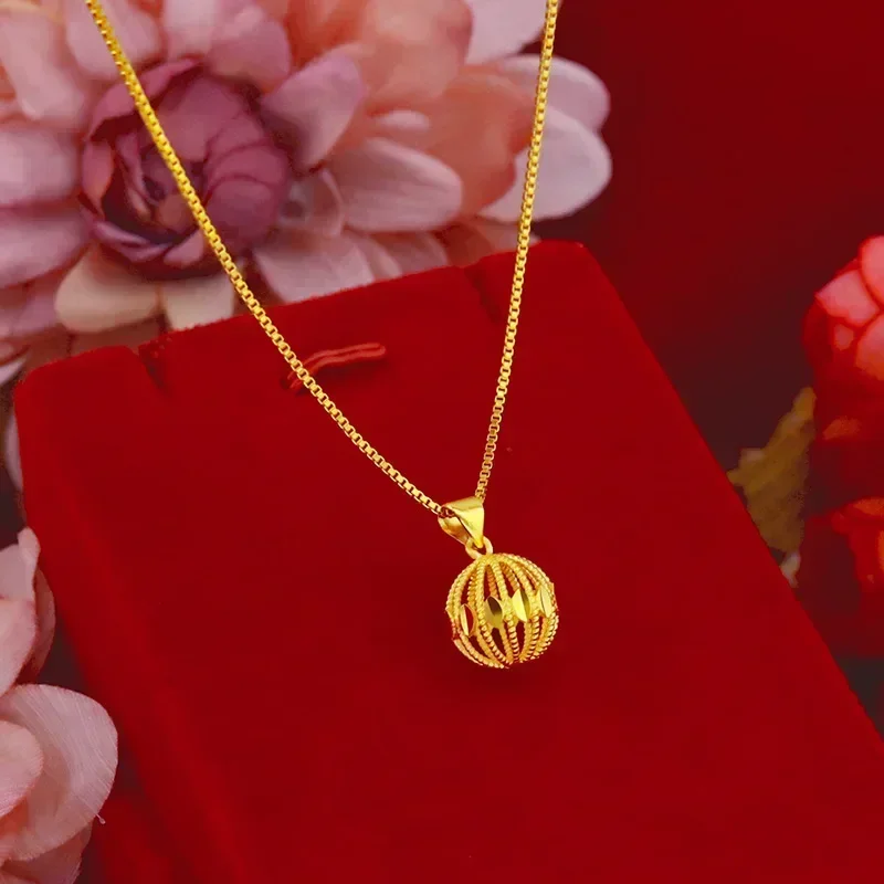 

9999 real gold 24K yellow gold Women's Hollow Ball Necklace