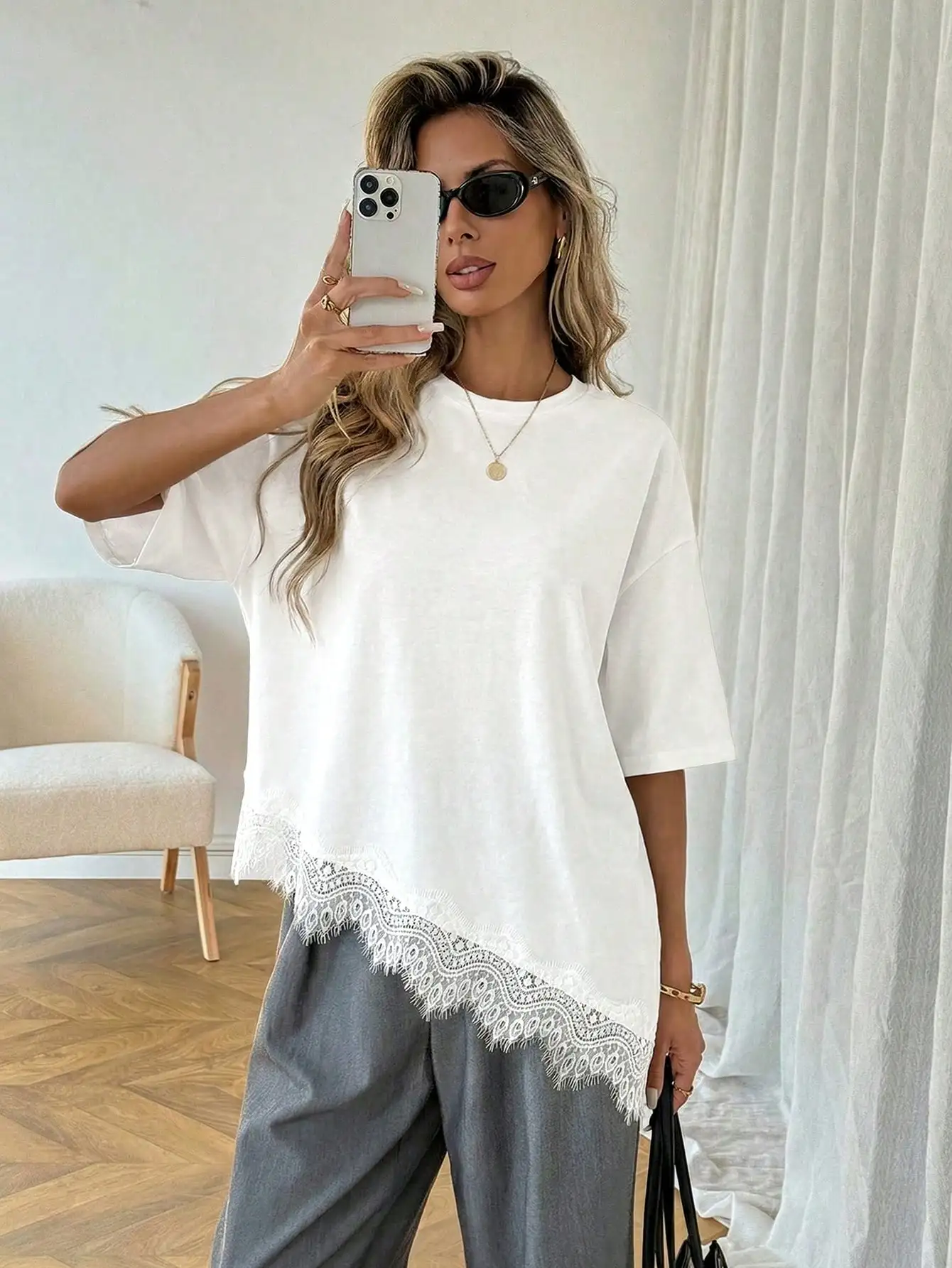 2026 Summer New Arrival Women's Oversized Ruffle Print Leopard Print Padded Lacing Loose Fit T-Shirt