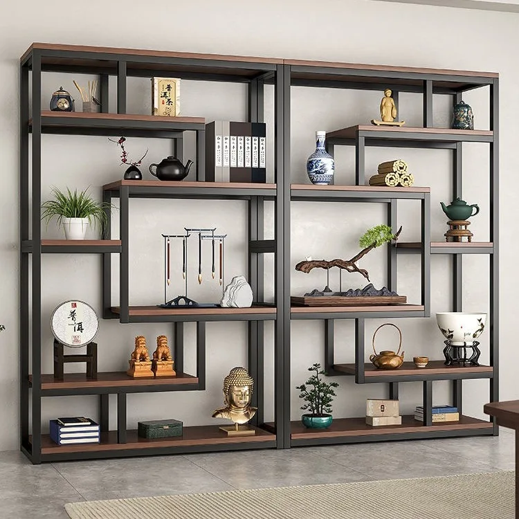 New Chinese style Bogu frame tea room rack tea display cabinet non-solid wood whole wall living room modern simple ornament rack