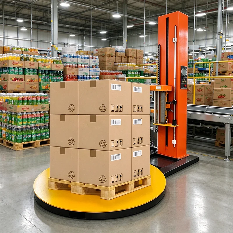 Fully Automatic Pallet Wrapper with Top Press Turntable Pallet Stretch Wrapper for Tall Pallet Loads
