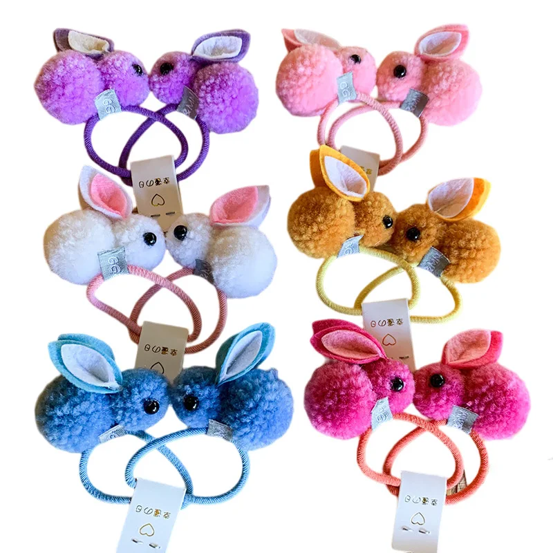 2PCS New Plush Rabbit Lovely Princess Headwear Kids Elastic Hair Bands Children Ropes Girls Accessories Baby Headdress