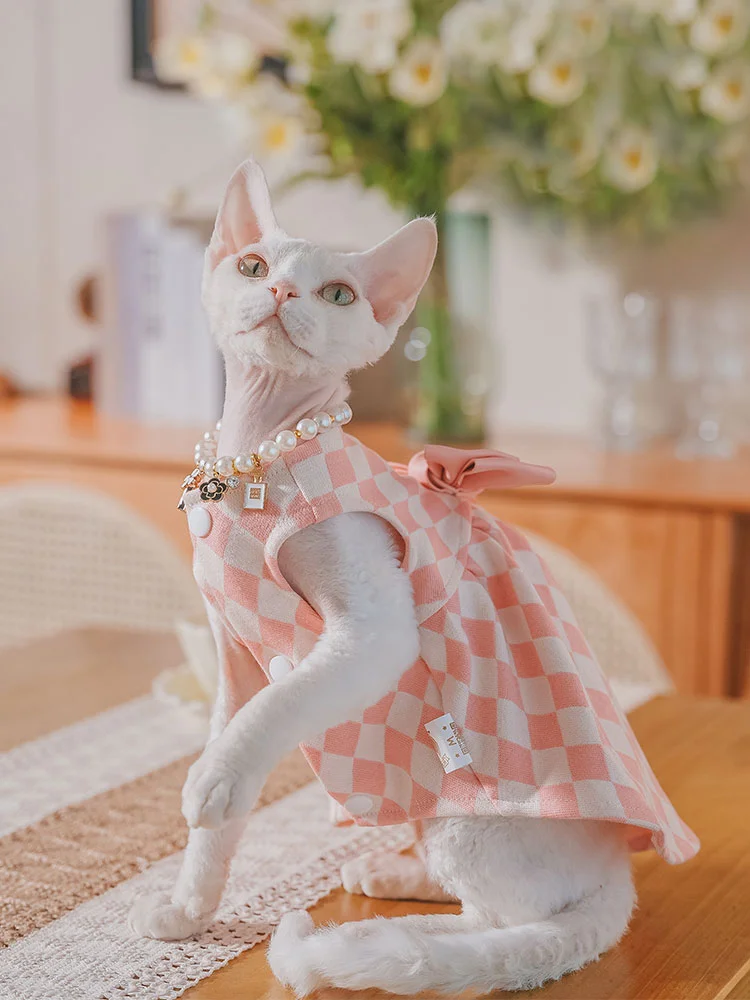 Exquisite Pet Cat Pearl Collar with Pendant Sphynx Cat Necklace Rhinestone Collar Devon Rex Kitten Collar Pet Supplies