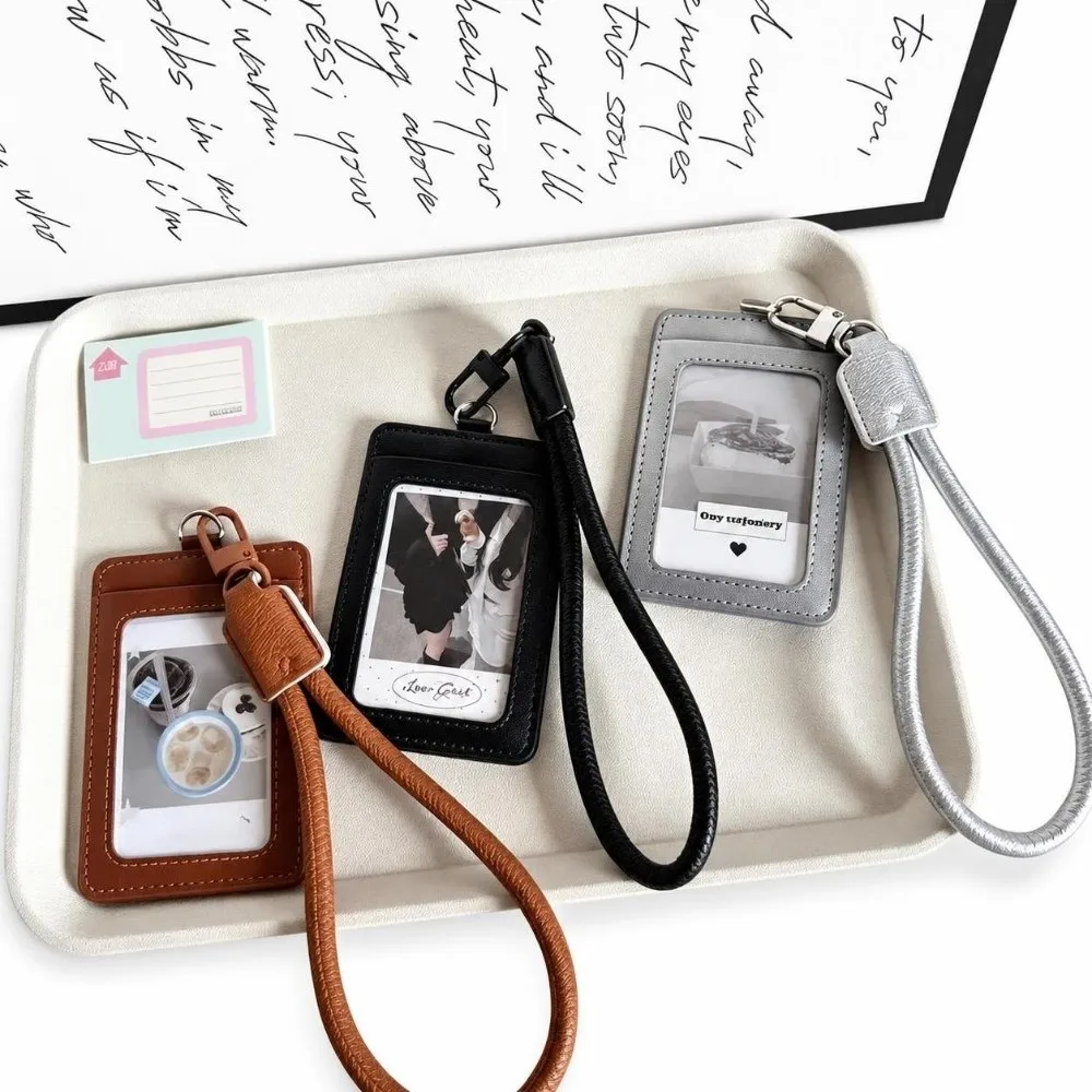 New PU Leather Photcard Holders with Lanyard 3 Inch ID Card Case Card Display Keychain Photo Frame Pendant Bag Decoration