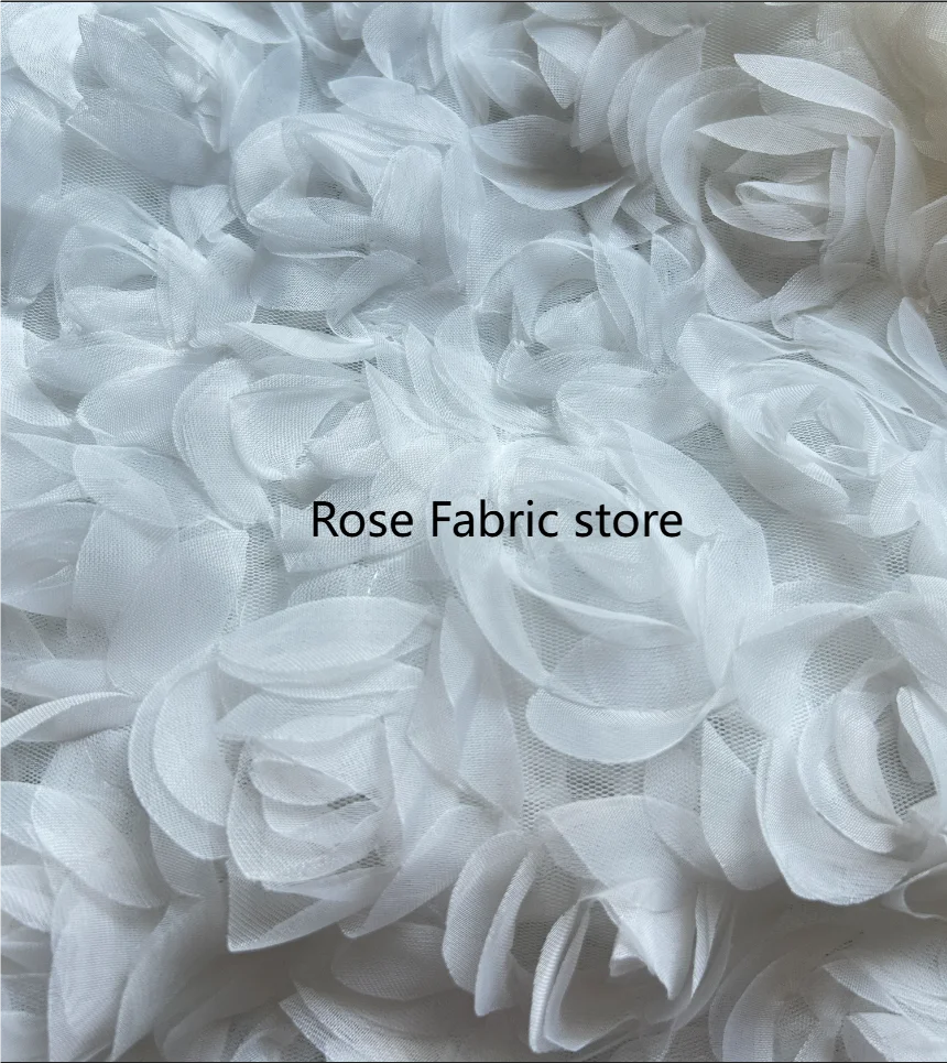 1 yard 3D Large Rose Embroidered Fabric Mesh Wedding Dress Stage Wear DIY Sewing Designer Fabric