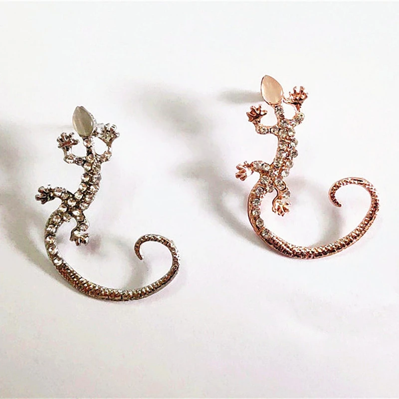 2023 модные серьги-манжеты для ушей, роскошные элегантные серьги из розового золота с крупными ящерицами Гекко