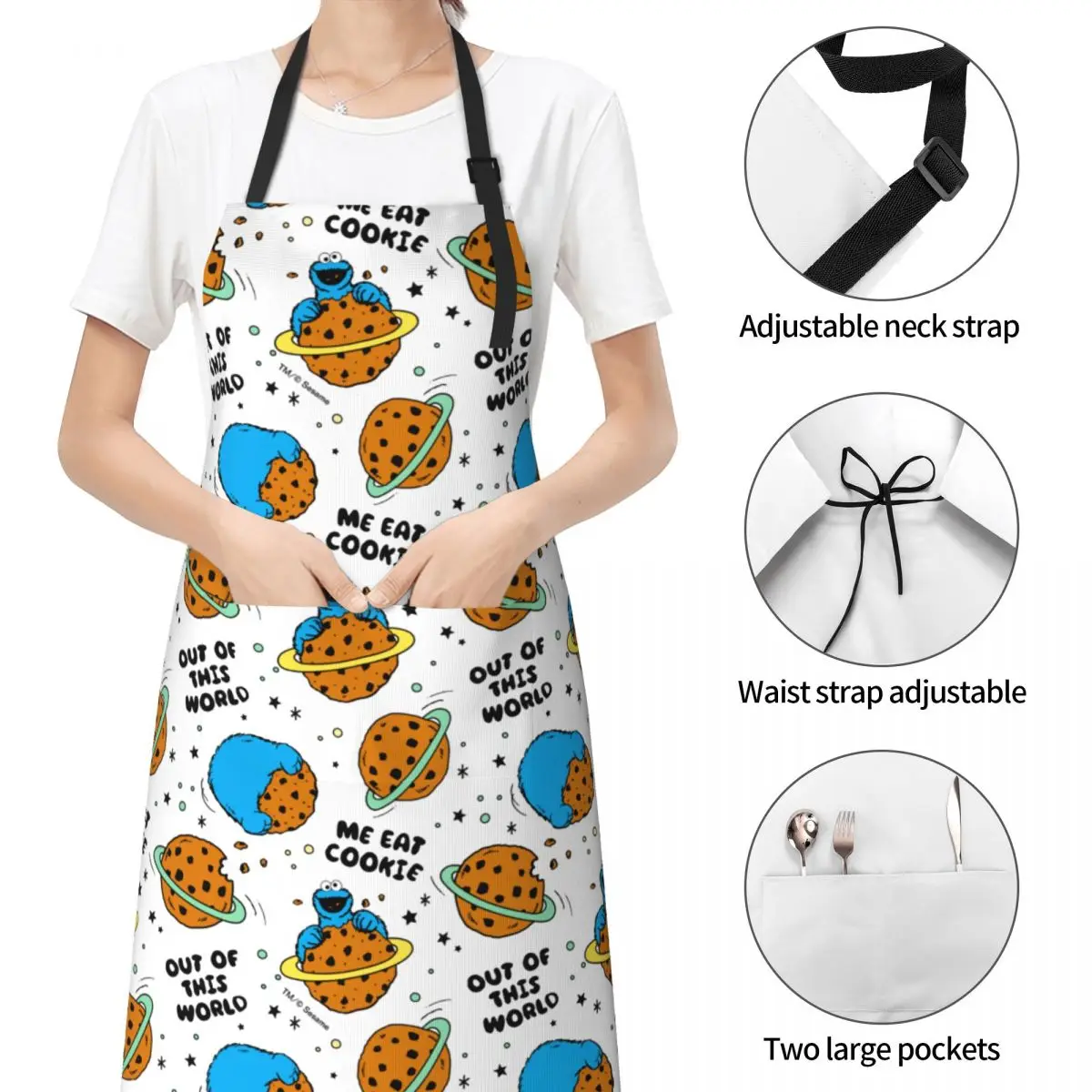 Cute Cookies Monsters Chef Apron with 2 Pockets Waterdrop Resistant Adjustable Neck Strap Baking Aprons for Women Men Chef