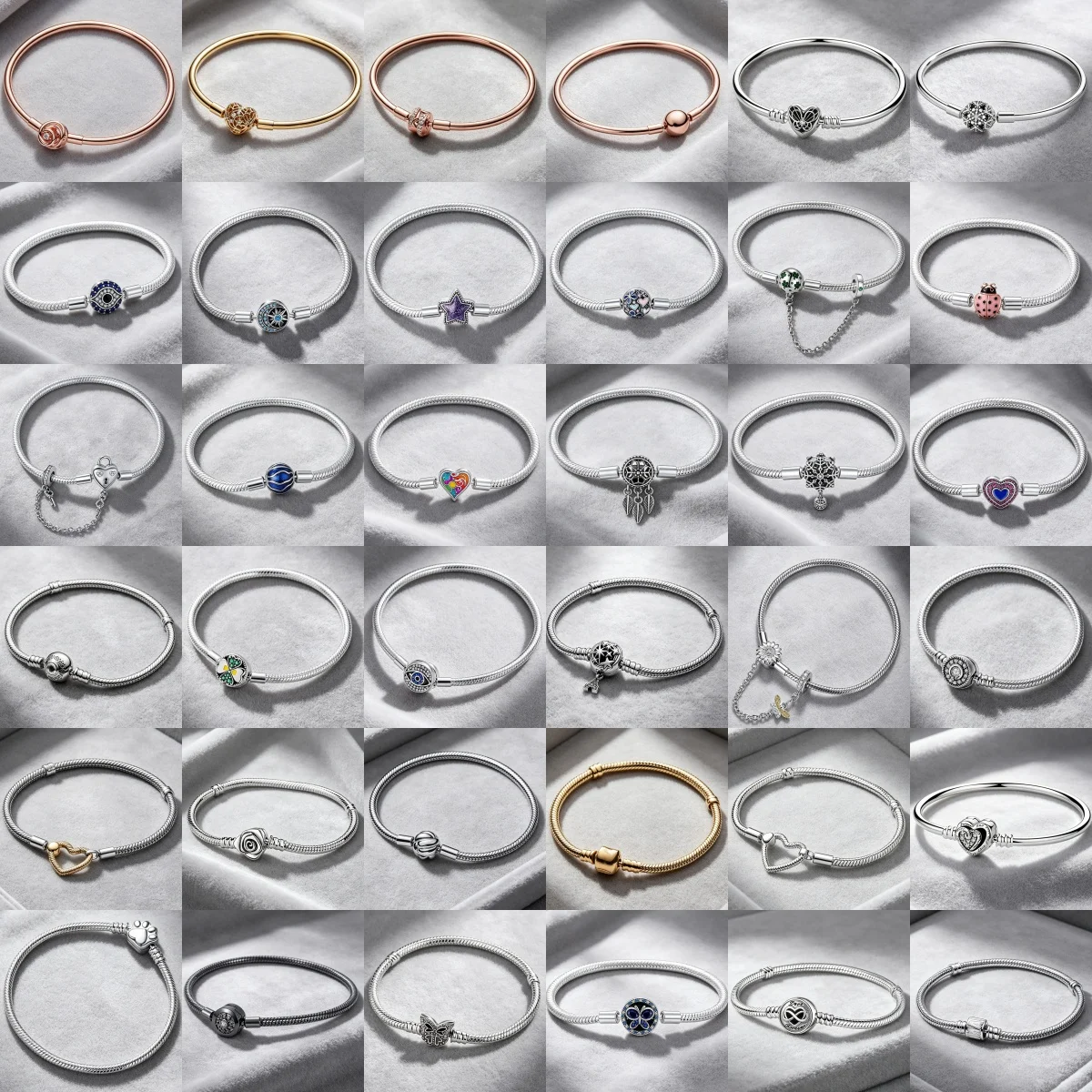 Pulsera de Plata 925 de Alta Calidad con Forma de Copo de Nieve, Mariposa y Estrella de Cinco Puntas, Pulsera Rígida con Forma de Serpiente, Joyería de Boutique para Mujer