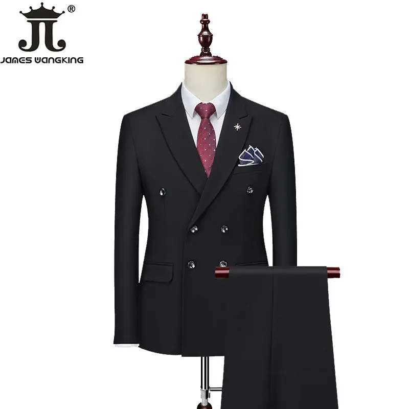 Blazer Pants High End Brand Solid Color Formal Casual Business Office Double Breasted Suit Two-pcs Set Groom Wedding Dress Party