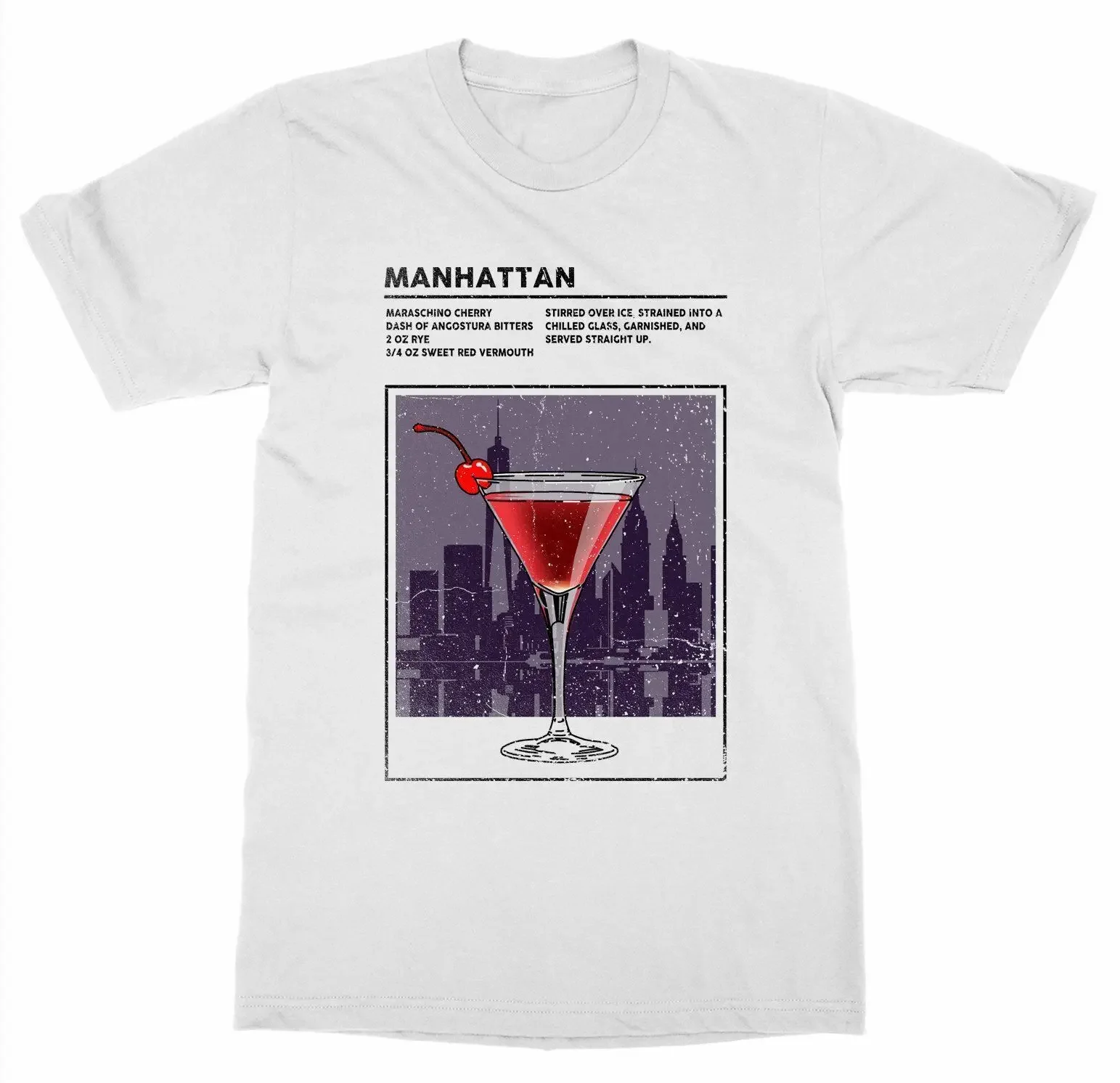 Alcohol Mixed Drink Manhattan Cocktail Happy Hour Bartender T-Shirt 100% Cotton O-Neck Summer Short Sleeve Casual Mens T-shirt