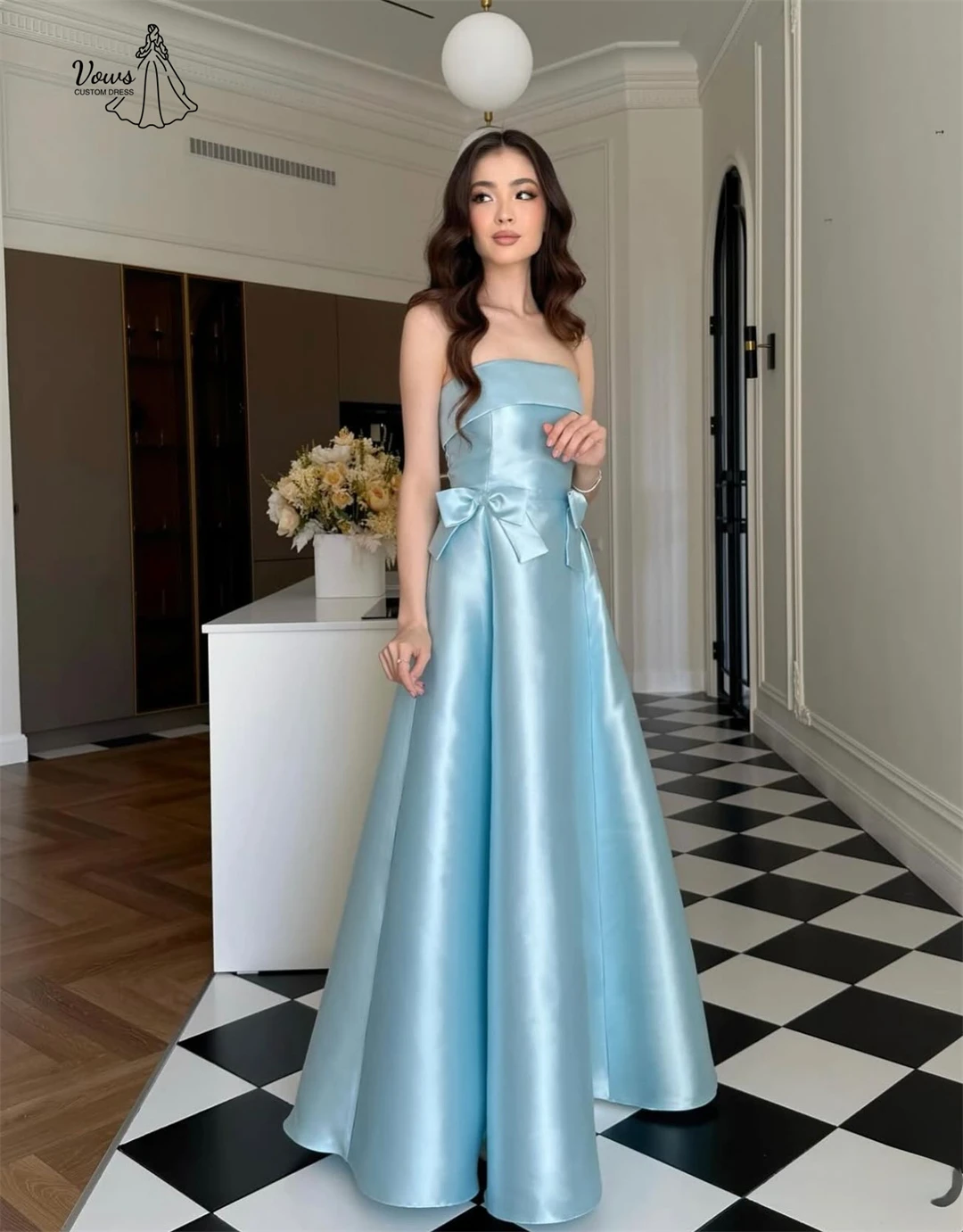 Vows-vestidos de fiesta de noche elegantes, vestido de noche de lujo 2025, línea de satén, vestido de baile hecho a medida, bata de velada para mujer