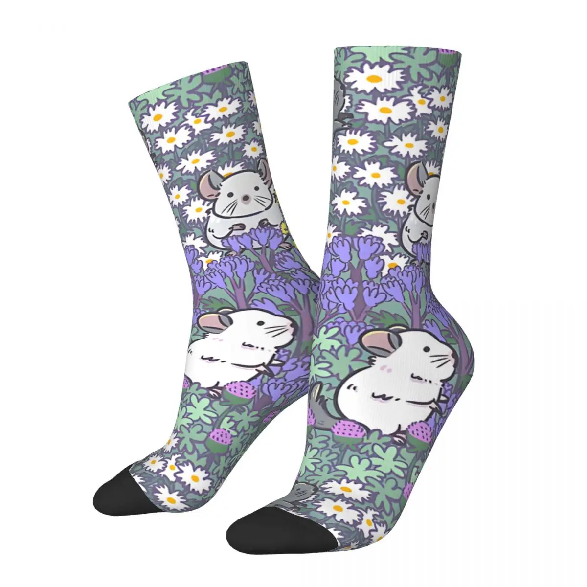 Retro Chinchilla Meadows Men's compression Socks Unisex Harajuku Seamless Printed Novelty Crew Sock