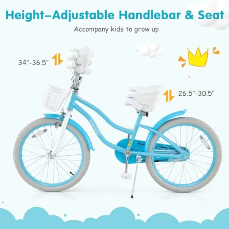 Bike 12 14 16 18 20 Inch Boys Girls Bike w/Adjustable Seat Removable Basket Handbrake Coaster Brake Training Wheels or Kickstan