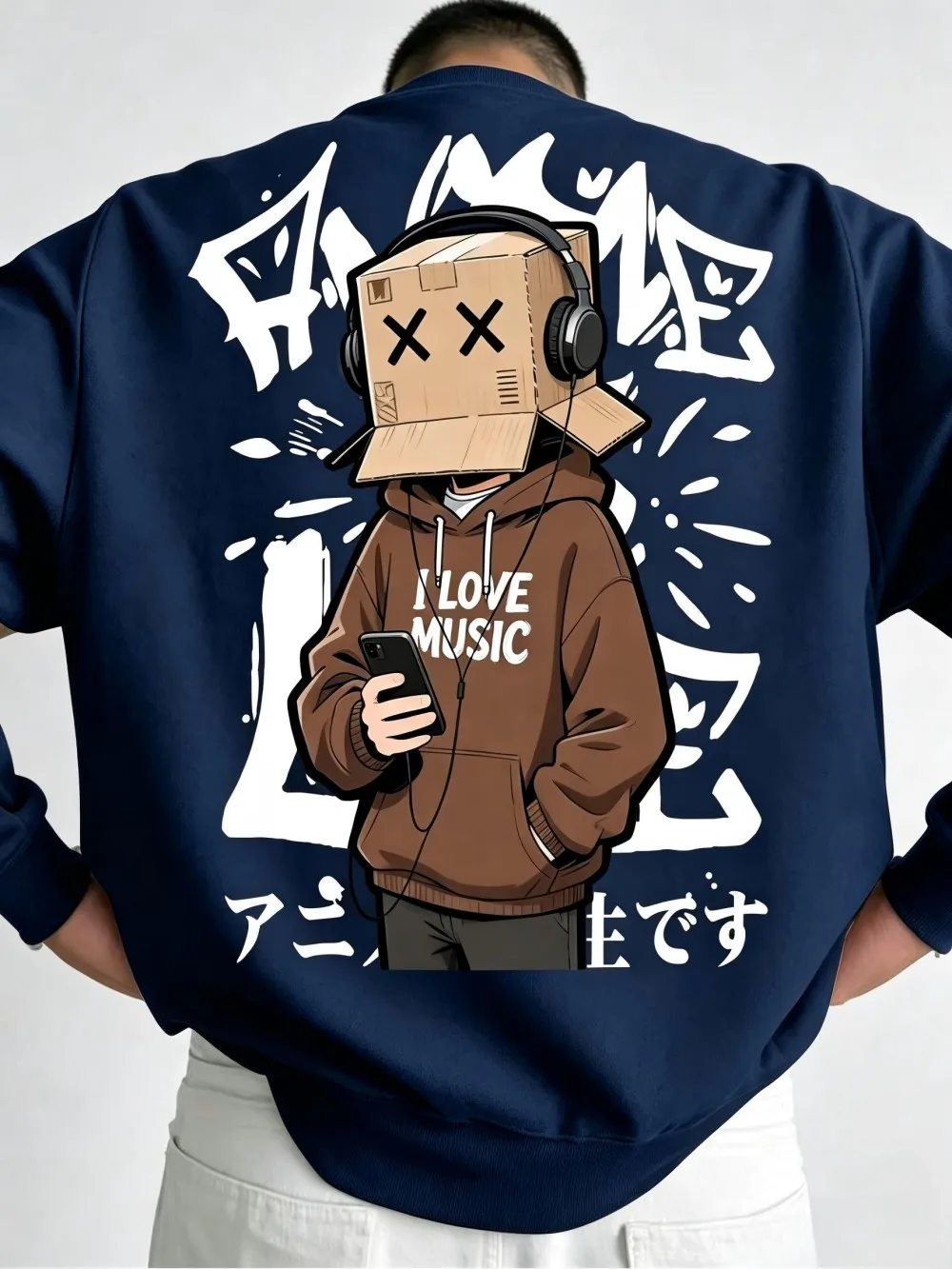 Amerikanisches Herren-Sommer-T-Shirt mit Kartonbox-Cartoon-Charakter-Buchstabendruck, mikroelastisch, atmungsaktiv, Rundhals, für Outdoor und Streetwear. – Detail 8
