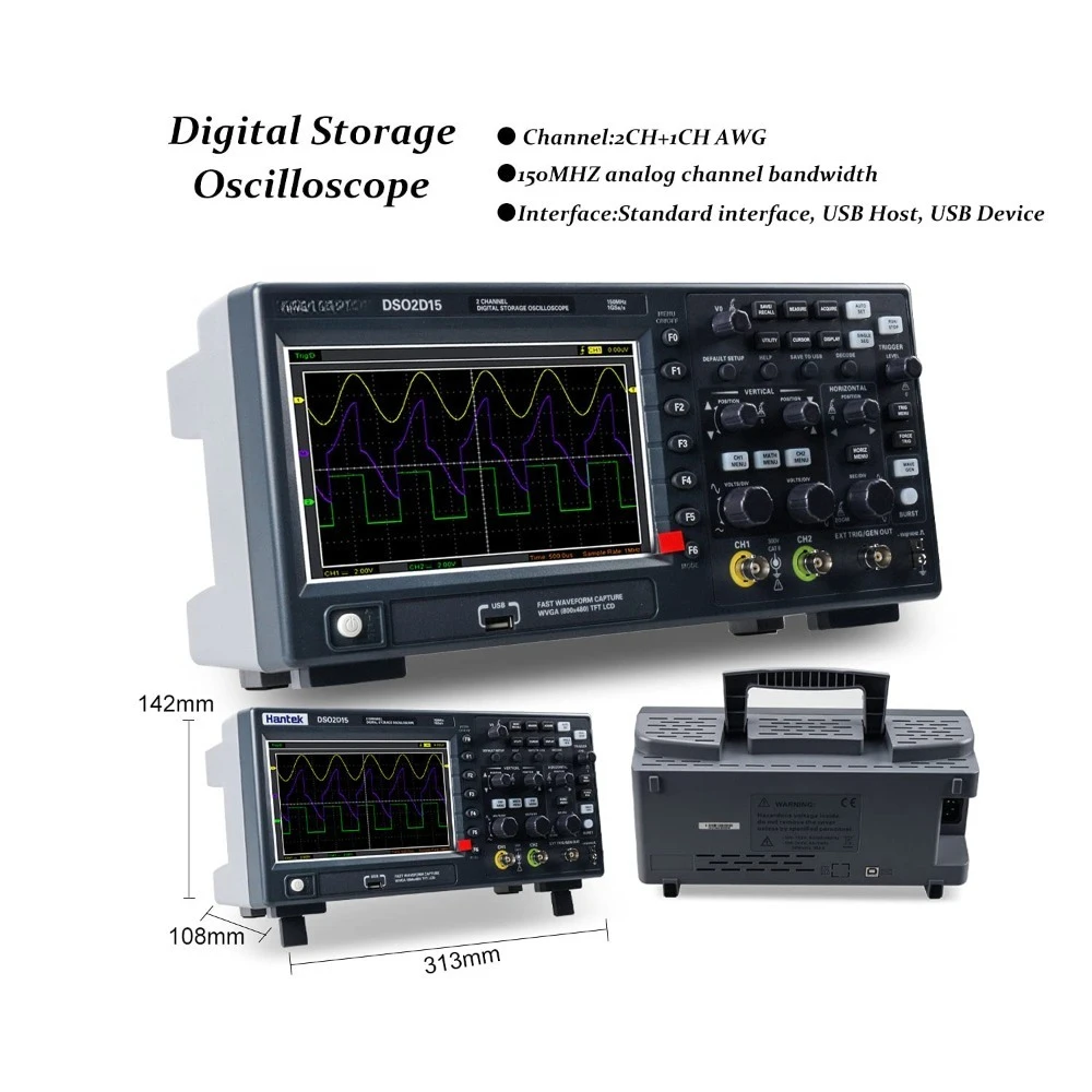 DSO2D15 Digital Storage Oscilloscope 150MHz 1GSa/s 8M Memory 2 Channel with    Generator