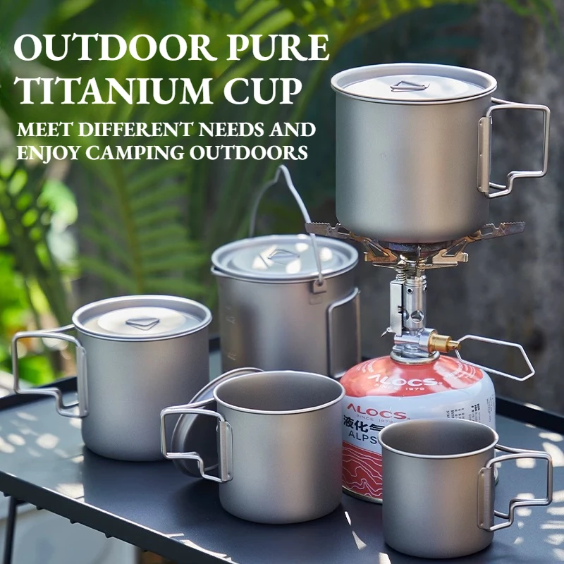 

Outdoor Pure Titanium Mug Foldable Handle Delivery Storage Bag Portable Storage Camping Hiking Picnic Tableware