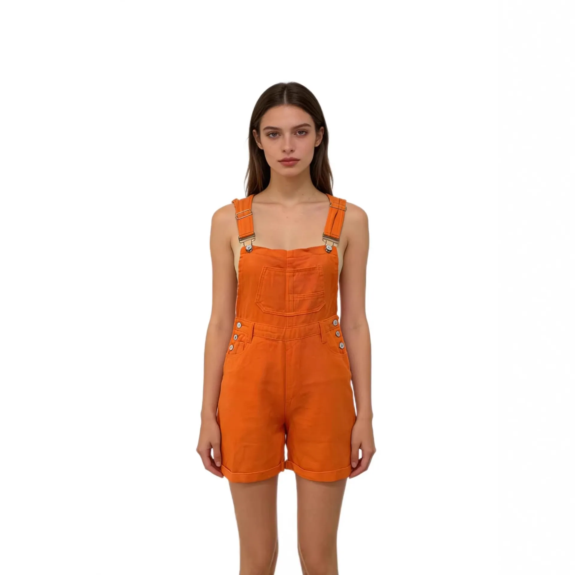 Women's Retro Mid Waist Suspenders Denim Shorts Cotton Washed Loose Fit Capri Jumpsuits & Rompers Overalls For Women Female