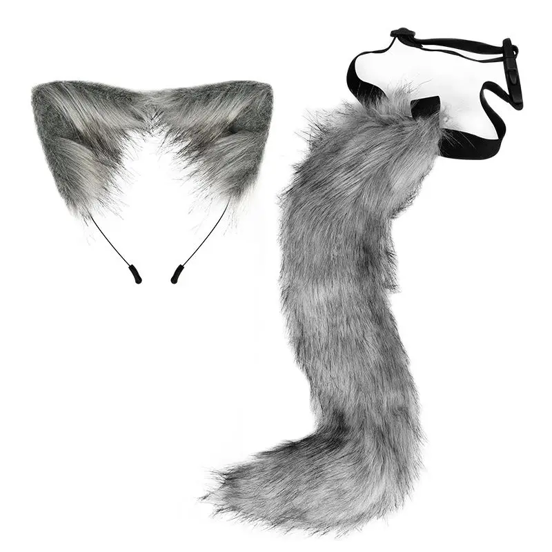 Fluffy Fox Cat Ears Headwear Animal Ears Headband Hair Hoop Tail Set Halloween Party Cosplay Accessories