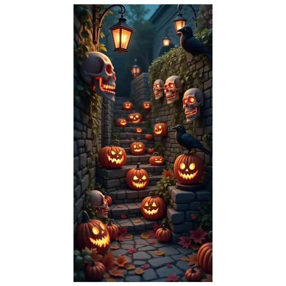 1pc Happy Halloween Pumpkin & Magic Hat Door Frame Banner Tapestry, Wizard Pattern Porch Decoration for Party Background