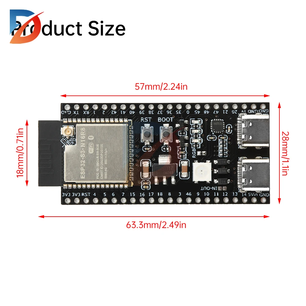 Встроенная плата разработки модуля ESP32-S3-N16R8/N8R2 Основная плата разработки ESP32-S3-DevKitC-1 с основанием антенны