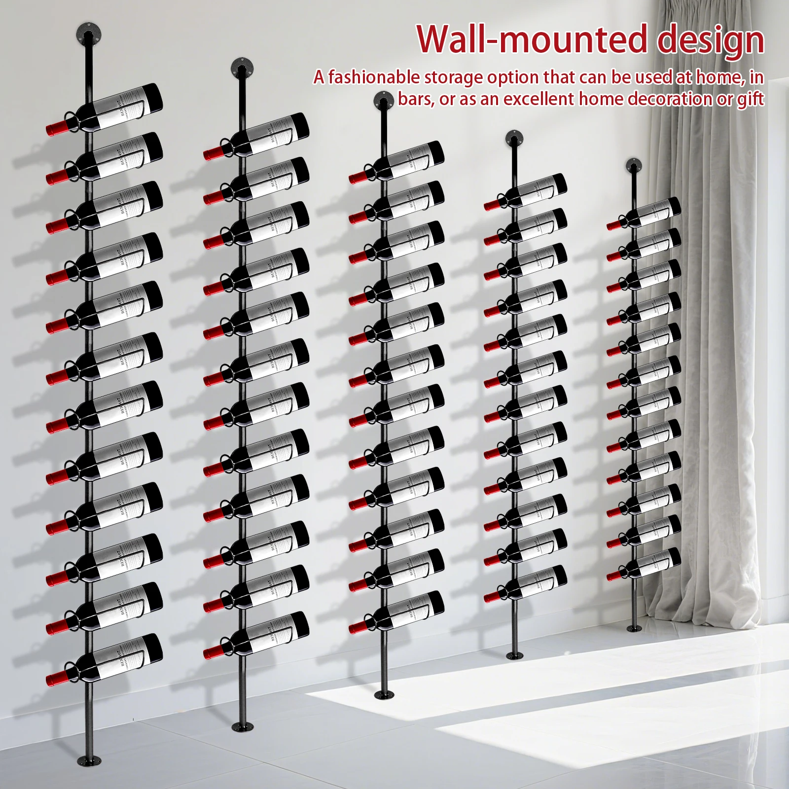 

5 упаковок настенной винной стойки для 60 бутылок вина, металлическая стойка для хранения, держатель для бутылки вина для бара, кухни, погреба, ресторана