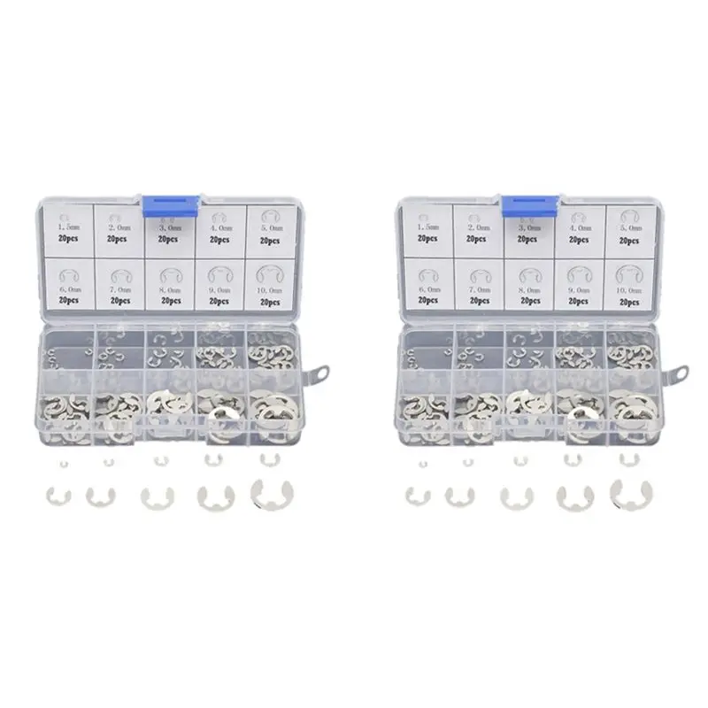 ABSS-240 PCS 304 Stainless Steel E Clip Washer Assortment Kit For Shaft Fastener M1.5-M10