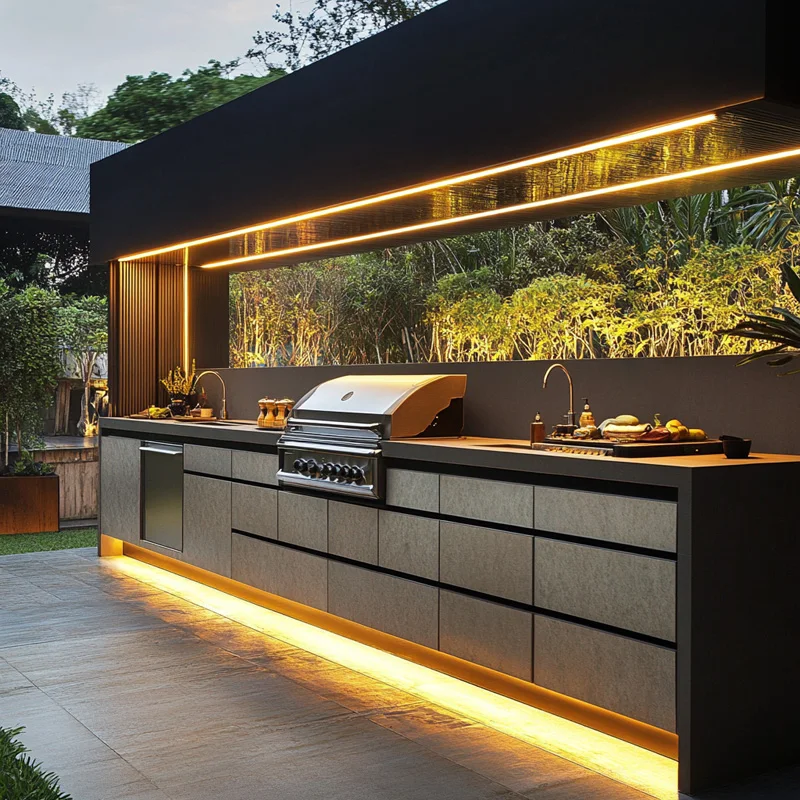 Complete Eco-Friendly Durable Outdoor Kitchen Set Kitchen Cabinets BBQ Sink Refrigerator-Modular Aluminum Kitchen Island For