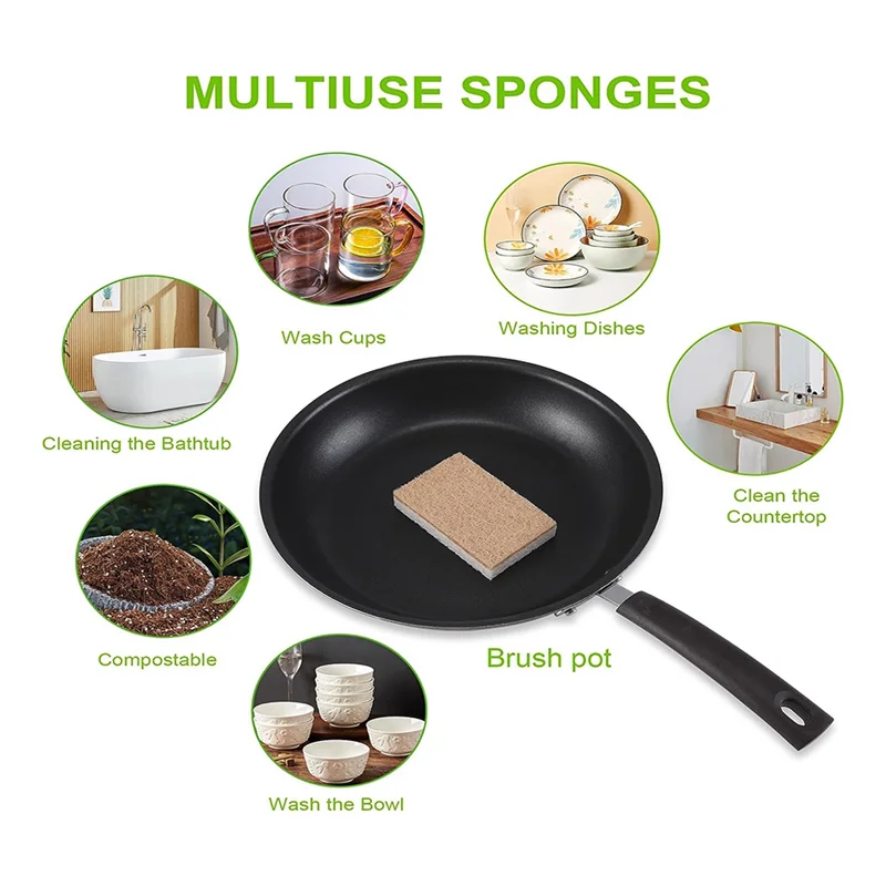 A98U 16PCS Biodegradable Compostable Cellulose Kitchen Sponges Coconut Scrubber - Eco Friendly Sponge for Dishes Cleaning